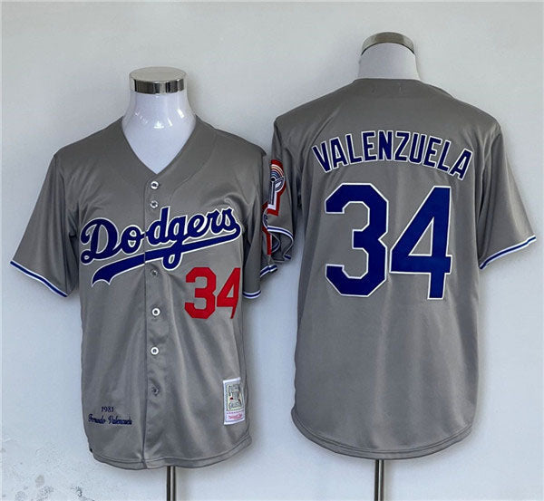 Los Angeles Dodgers #34 Fernando Valenzuela Gray Cool Base Stitched Baseball Jersey baseball jersey product view 1
