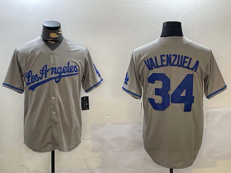 Los Angeles Dodgers #34 Fernando Valenzuela Grey Authentic Collection Stitched Baseball Jersey baseball jersey product view 1