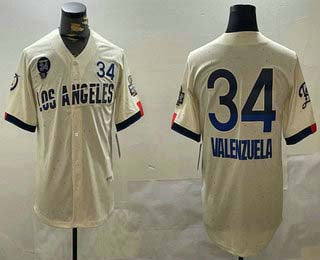 Los Angeles Dodgers #34 Fernando Valenzuela Number Cream 2024 World Series City Connect Limited Stitched Baseball Jersey baseball jersey product view 1