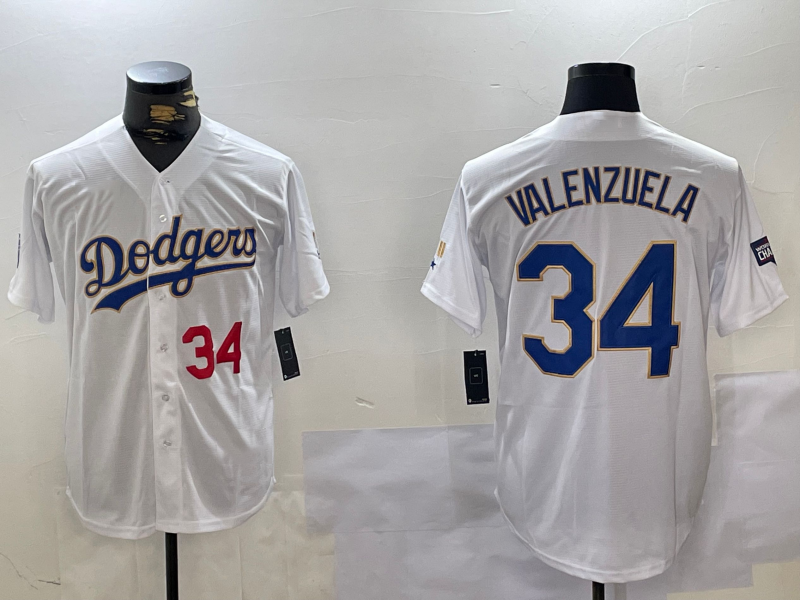 Los Angeles Dodgers #34 Fernando Valenzuela Number White Gold Championship Stitched Cool Base Baseball Jerseys baseball jersey product view 1