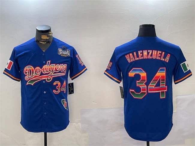 Los Angeles Dodgers #34 Fernando Valenzuela Royal 2024 World Series Mexico California Patch Cool Base Stitched Baseball Jersey baseball jersey product view 1