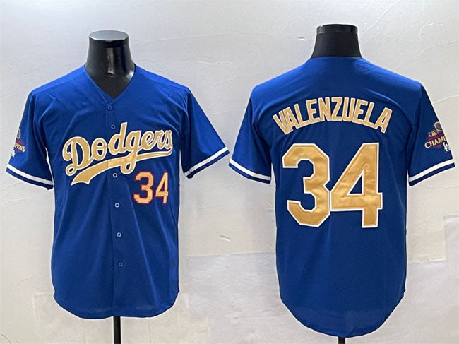 Los Angeles Dodgers #34 Fernando Valenzuela Royal 2025 Gold Collection Limited Stitched Baseball Jersey baseball jersey product view 1