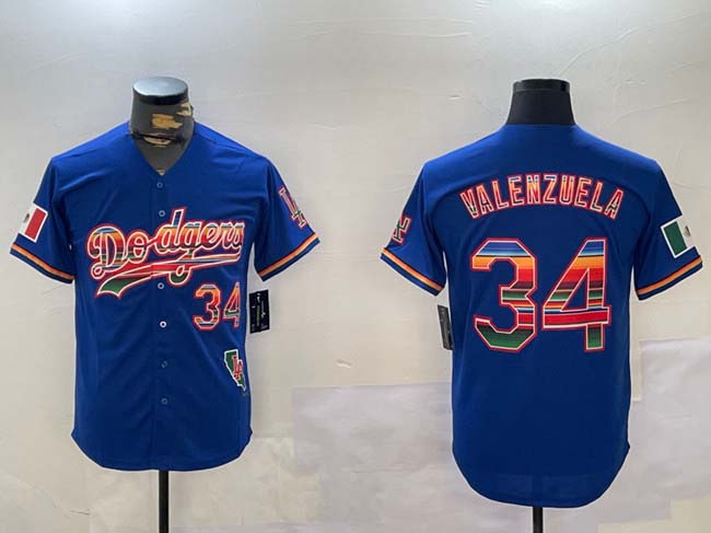 Los Angeles Dodgers #34 Fernando Valenzuela Royal Mexico California Patch Cool Base Stitched Baseball Jersey baseball jersey product view 1