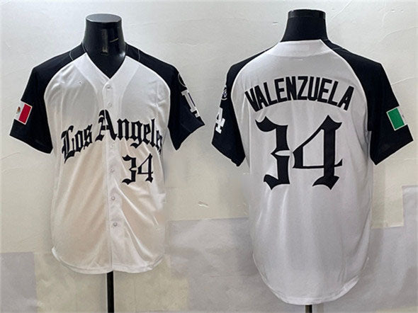 Los Angeles Dodgers #34 Fernando Valenzuela White Black Mexico 2025 LA Gothic Style With Fernando Patch Vapor Premier Limited Stitched Baseball Jersey baseball jersey product view 1