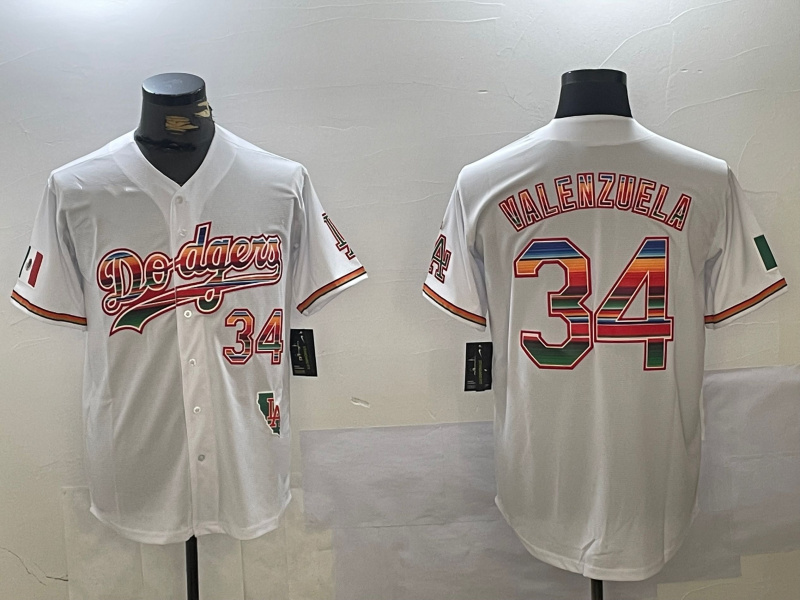 Los Angeles Dodgers #34 Fernando Valenzuela White Rainbow Mexico Cool Base Stitched Fashion Baseball Jersey baseball jersey product view 1