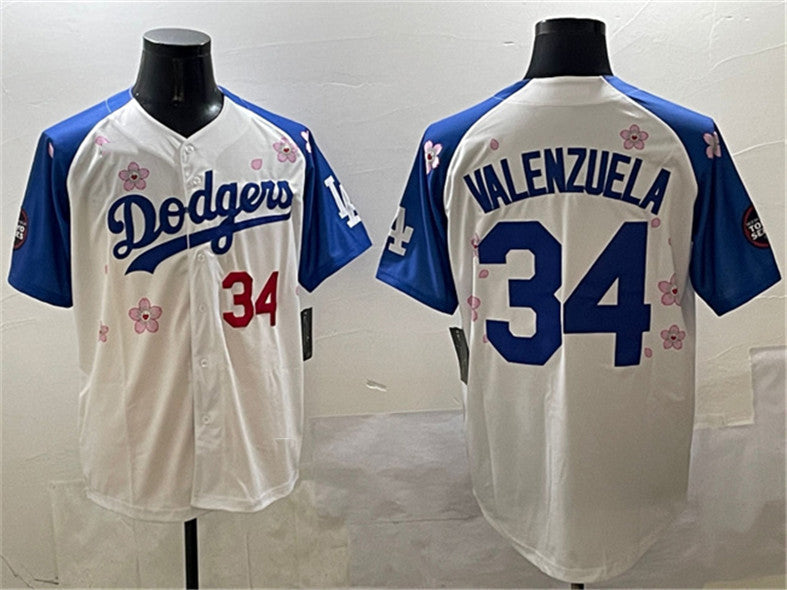 Los Angeles Dodgers #34 Fernando Valenzuela White Royal 2025 Tokyo Series Limited Stitched Baseball Jersey baseball jersey product view 1