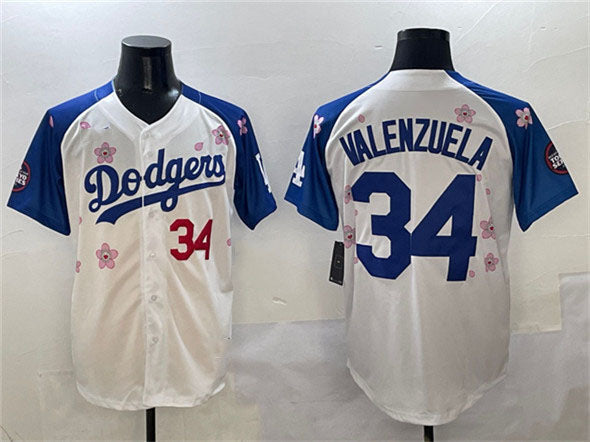 Los Angeles Dodgers #34 Fernando Valenzuela White Royal 2025 Tokyo Series Limited Stitched Baseball Jersey baseball jersey product view 1