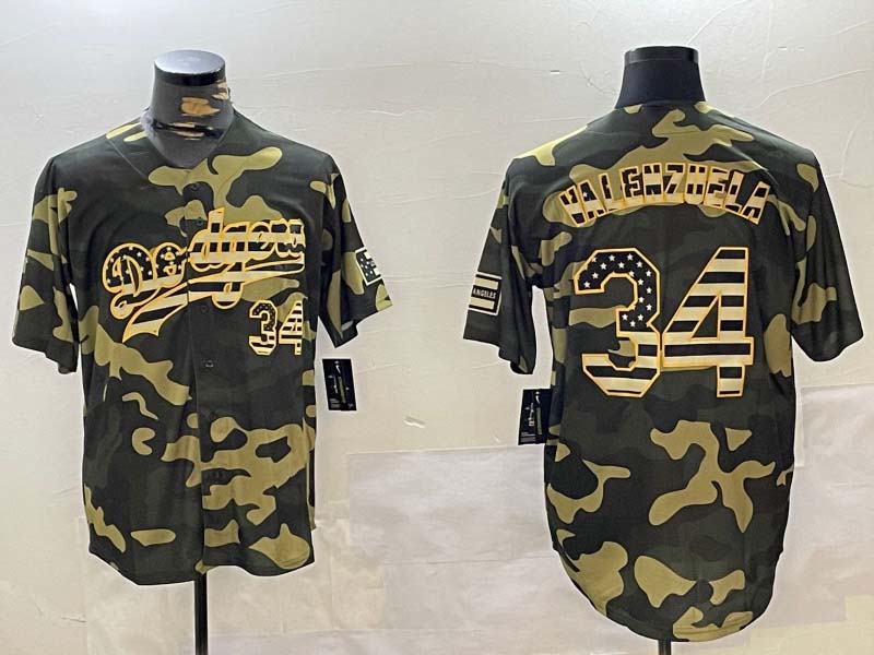 Los Angeles Dodgers #34 Fernando Valenzuela camo Authentic Collection Stitched Baseball Jersey baseball jersey product view 1