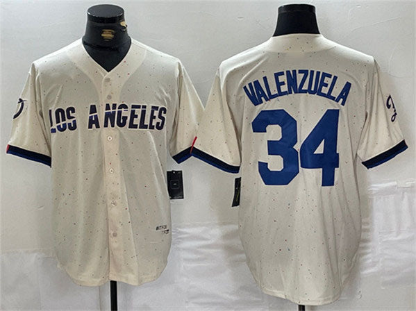 Los Angeles Dodgers #34 Toro Valenzuela Cream Stitched Baseball Jersey baseball jersey product view 1