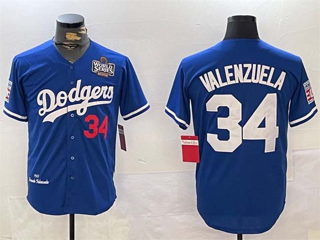 Los Angeles Dodgers #34 Toro Valenzuela Royal 2024 World Series 1981 Cooperstown Stitched Baseball Jersey baseball jersey product view 1
