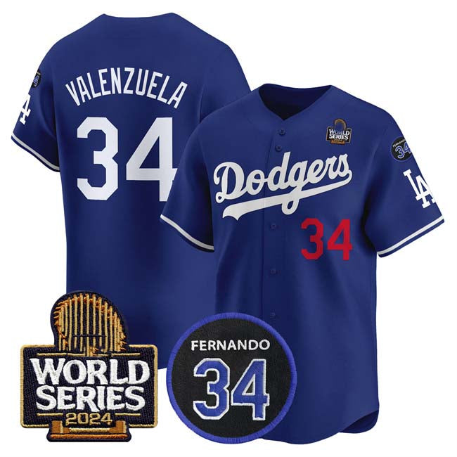 Los Angeles Dodgers #34 Toro Valenzuela Royal 2024 World Series With Fernando Memorial Patch Limited Stitched Baseball Jersey baseball jersey product view 1
