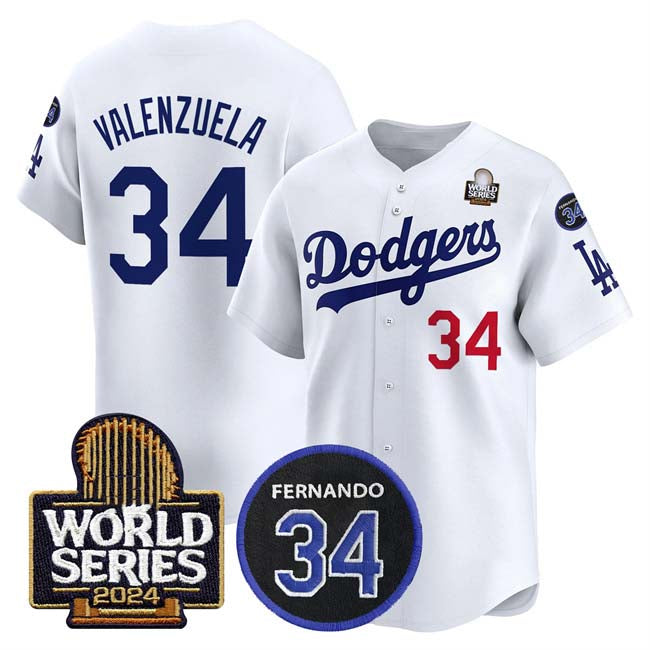 Los Angeles Dodgers #34 Toro Valenzuela White 2024 World Series With Fernando Memorial Patch Limited Stitched Baseball Jersey baseball jersey product view 1