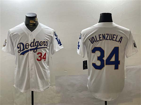 Los Angeles Dodgers #34 Toro Valenzuela White Gold 2024 World Series With Fernando Memorial Patch Home Limited Stitched Baseball Jersey baseball jersey product view 1