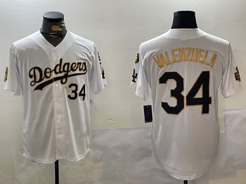 Los Angeles Dodgers #34 Toro Valenzuela White Gold 2024 World Series With Fernando Memorial Patch Limited Stitched Baseball Jerseys baseball jersey product view 1