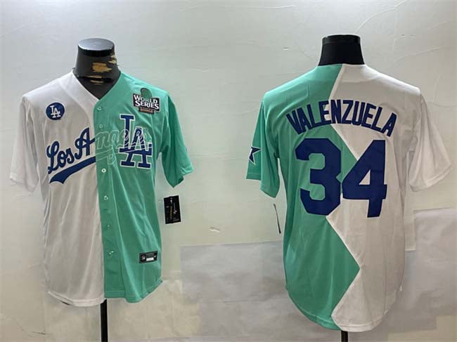 Los Angeles Dodgers #34 Toro Valenzuela White Green Split 2024 World Series All-Star Cool Base Stitched Baseball Jersey baseball jersey product view 1