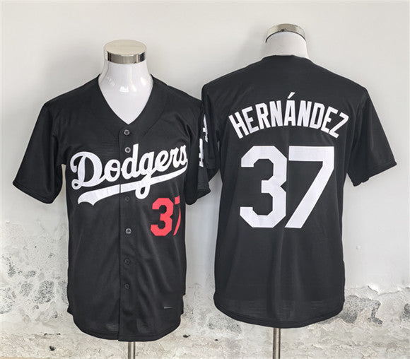 Los Angeles Dodgers #37 Teoscar Hern¨¢ndez Black Cool Base Stitched Baseball Jersey baseball jersey product view 1