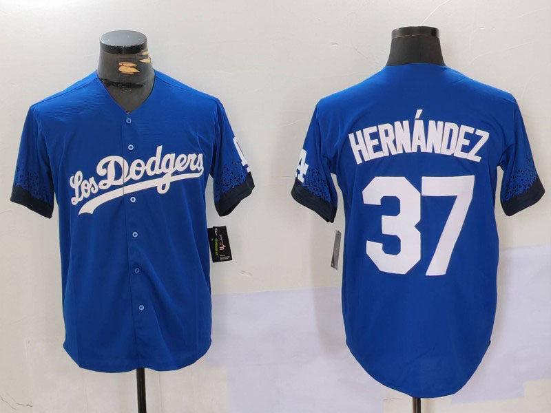 Los Angeles Dodgers #37 Teoscar Hern¨¢ndez Blue Cool Base Stitched Baseball Jersey baseball jersey product view 1