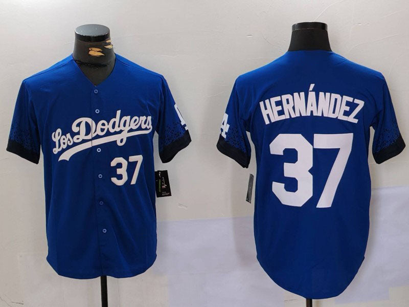 Los Angeles Dodgers #37 Teoscar Hern¨¢ndez Blue Cool Base Stitched Baseball Jersey baseball jersey product view 1