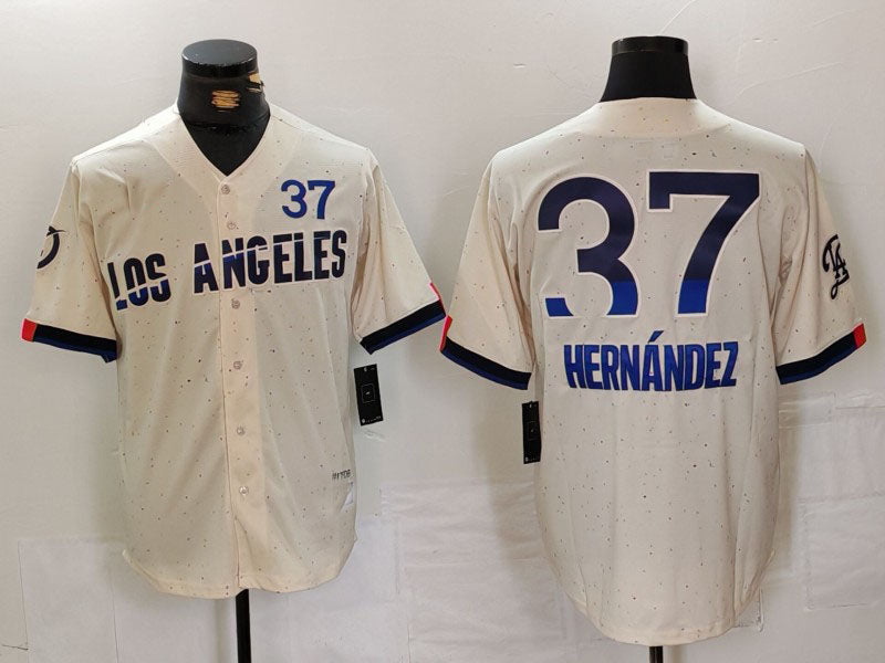 Los Angeles Dodgers #37 Teoscar Hern¨¢ndez Cream 2024 City Connect Limited Stitched Baseball Jerseys baseball jersey product view 1