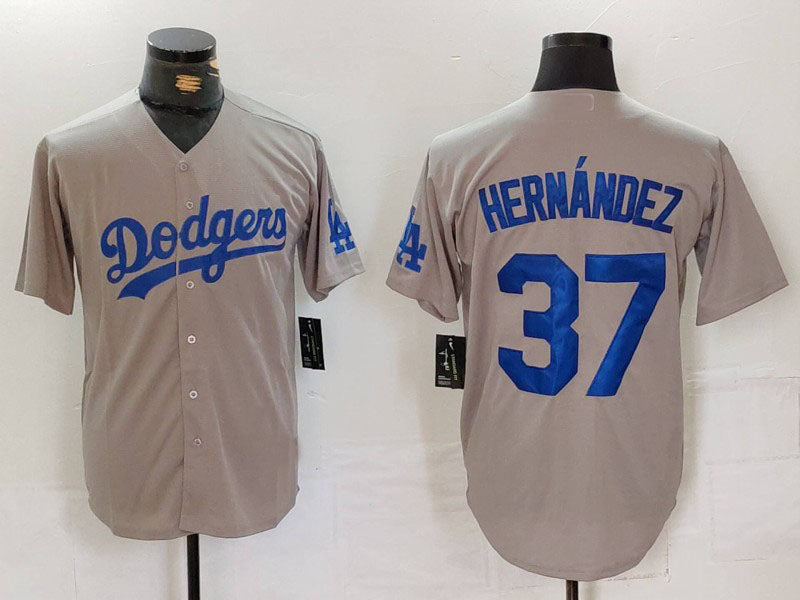Los Angeles Dodgers #37 Teoscar Hernandez Grey Cool Base Stitched Baseball Jerseys baseball jersey product view 1