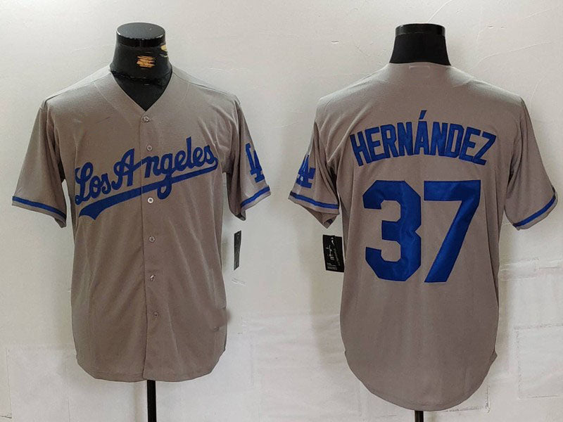 Los Angeles Dodgers #37 Teoscar Hernandez Grey With Los Cool Base Stitched Baseball Jerseys baseball jersey product view 1
