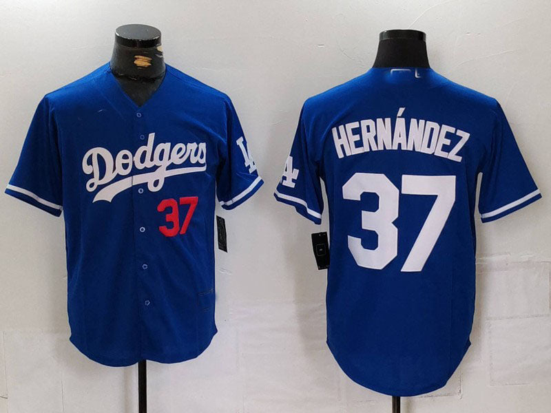 Los Angeles Dodgers #37 Teoscar Hernandez Number Blue Cool Base Stitched Baseball Jerseys baseball jersey product view 1