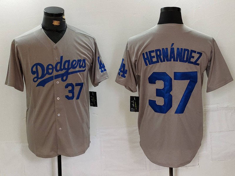 Los Angeles Dodgers #37 Teoscar Hernandez Number Grey Cool Base Stitched Baseball Jerseys baseball jersey product view 1