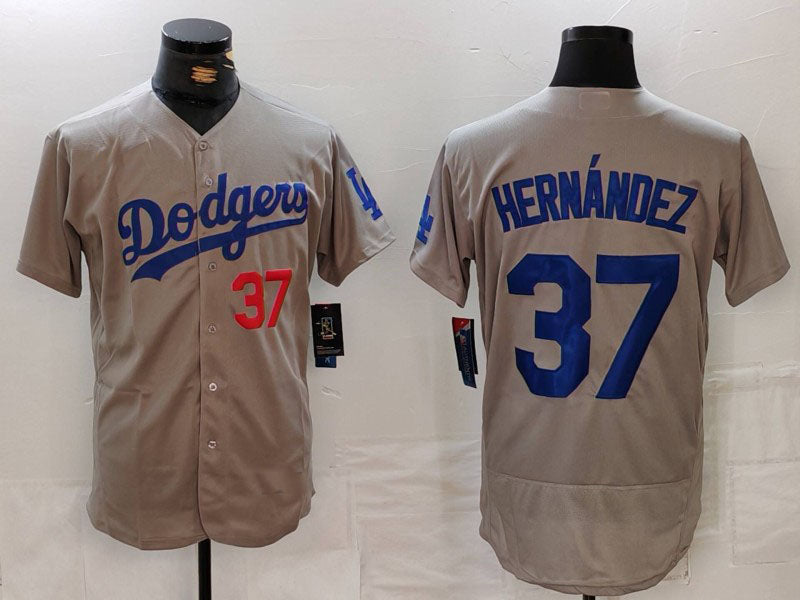 Los Angeles Dodgers #37 Teoscar Hernandez Number Grey Flex Base Stitched Baseball Jerseys baseball jersey product view 1