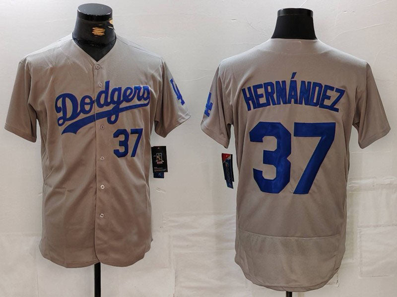 Los Angeles Dodgers #37 Teoscar Hernandez Number Grey Flex Base Stitched Baseball Jerseys baseball jersey product view 1