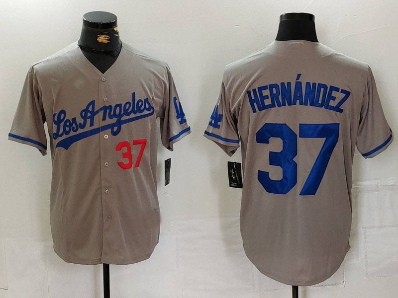 Los Angeles Dodgers #37 Teoscar Hernandez Number Grey With Los Cool Base Stitched Baseball Jerseys baseball jersey product view 1