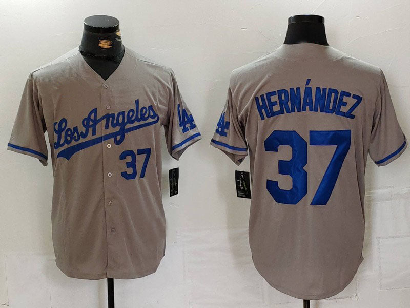 Los Angeles Dodgers #37 Teoscar Hernandez Number Grey With Los Cool Base Stitched Baseball Jerseys baseball jersey product view 1