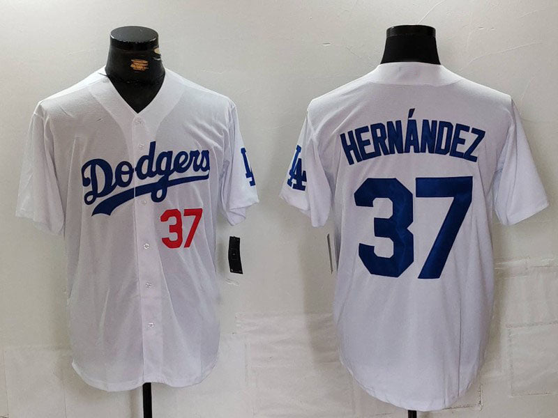 Los Angeles Dodgers #37 Teoscar Hernandez Number White Cool Base Stitched Baseball Jerseys baseball jersey product view 1