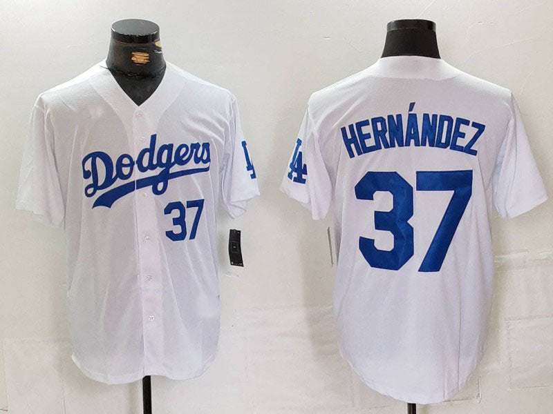 Los Angeles Dodgers #37 Teoscar Hernandez Number White Cool Base Stitched Baseball Jerseys baseball jersey product view 1