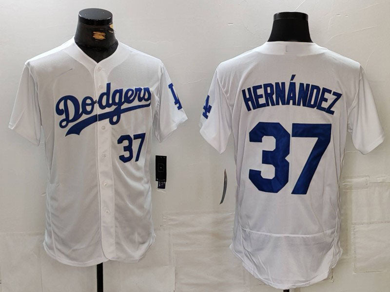 Los Angeles Dodgers #37 Teoscar Hernandez Number White Flex Base Stitched Baseball Jerseys baseball jersey product view 1
