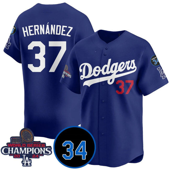 Los Angeles Dodgers #37 Teoscar Hernandez Royal 2024 World Series Champions With Fernando Memorial Patch Vapor Premier Limited Stitched Baseball Jersey baseball jersey product view 1