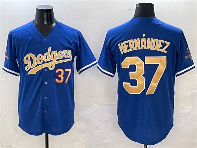 Los Angeles Dodgers #37 Teoscar Hern¨¢ndez Royal 2025 Gold Collection Limited Stitched Baseball Jersey baseball jersey product view 1