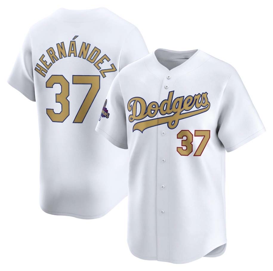 Los Angeles Dodgers #37 Teoscar Hernandez White 2025 Gold Collection Limited Baseball Jersey baseball jersey product view 1