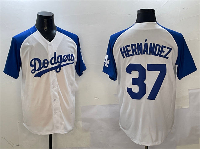 Los Angeles Dodgers #37 Teoscar Hernandez White Blue Cool Base Stitched Baseball Jersey baseball jersey product view 1