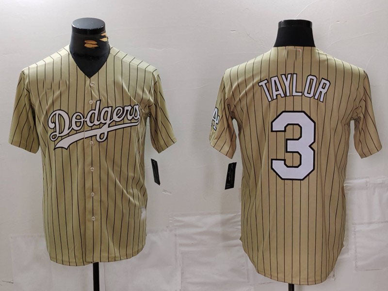 Los Angeles Dodgers #3 Chris Taylor Cream Pinstripe Stitched Cool Base Baseball Jersey baseball jersey product view 1