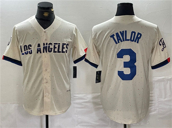 Los Angeles Dodgers #3 Chris Taylor Cream Stitched Baseball Jersey baseball jersey product view 1