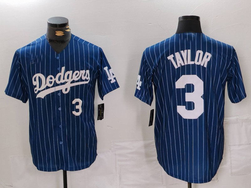 Los Angeles Dodgers #3 Chris Taylor Navy Pinstripe Stitched Cool Base Baseball Jersey baseball jersey product view 1