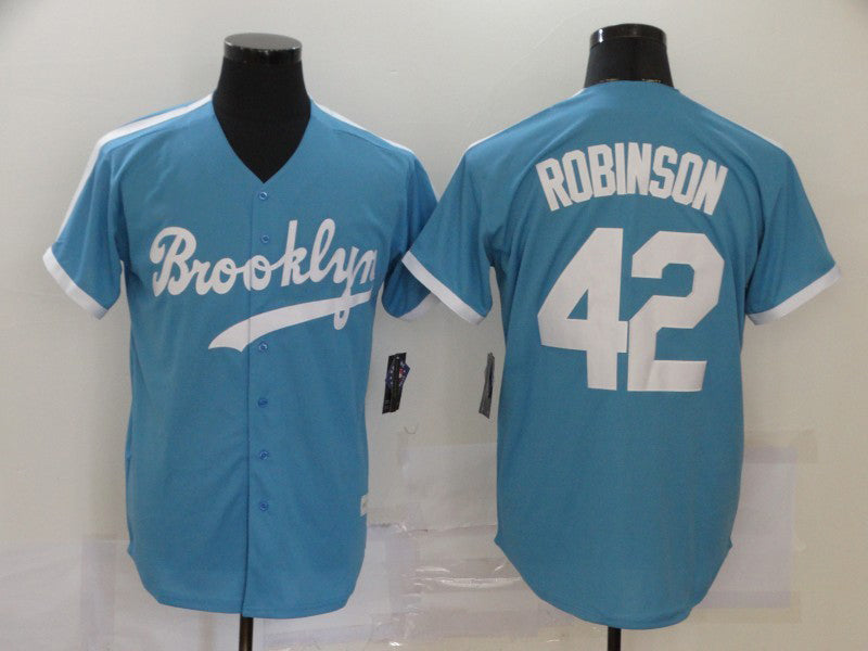 Los Angeles Dodgers #42 Jackie Robinson Light Blue Throwback Cool Base Stitched Baseball Jersey baseball jersey product view 1
