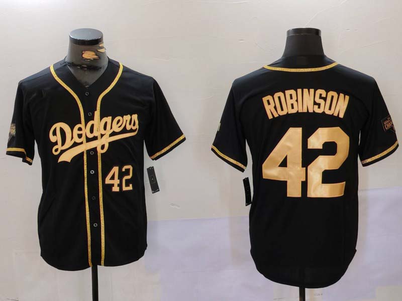 Los Angeles Dodgers #42 Jackie Robinson Number Black Gold World Series Champions Cool Base Stitched Baseball Jerseys baseball jersey product view 1