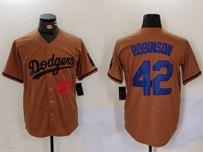 Los Angeles Dodgers #42 Jackie Robinson Number Olive Cool Base Limited Stitched Baseball Jersey baseball jersey product view 1