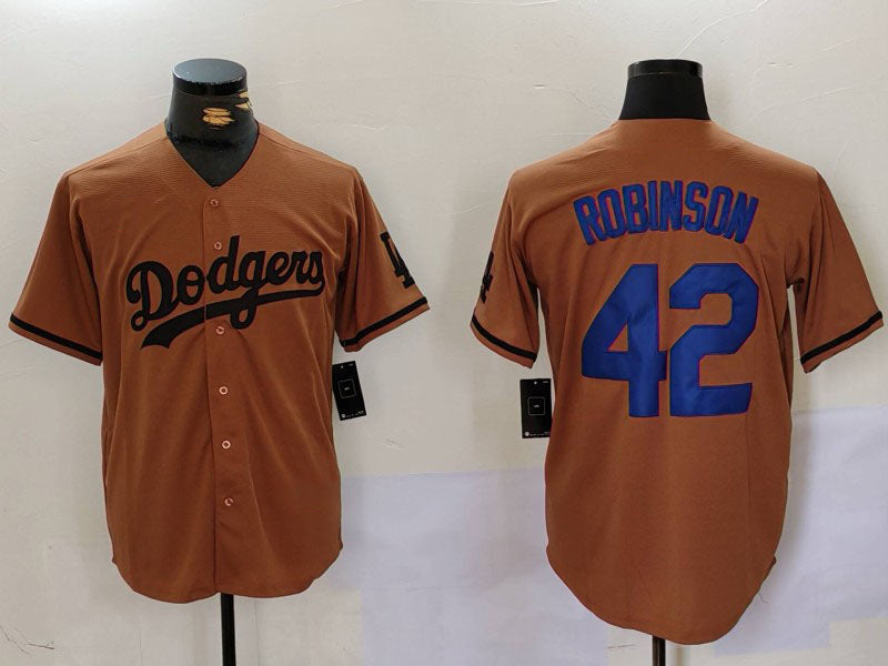 Los Angeles Dodgers #42 Jackie Robinson Olive Cool Base Limited Stitched Baseball Jersey baseball jersey product view 1