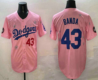 Los Angeles Dodgers #43 Anthony Banda Pink 2025 Tokyo Series Limited Baseball Jersey baseball jersey product view 1