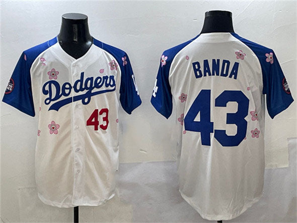 Los Angeles Dodgers #43 Anthony Banda White Royal 2025 Tokyo Series Limited Stitched Baseball Jersey baseball jersey product view 1