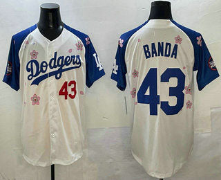 Los Angeles Dodgers #43 Anthony Banda White Royal 2025 Tokyo Series Limited Stitched Baseball Jersey baseball jersey product view 1