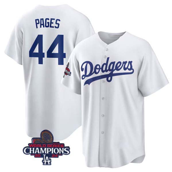 Los Angeles Dodgers #44 Andy Pages White 2024 World Series Champions Cool Base Stitched Baseball Jersey baseball jersey product view 1