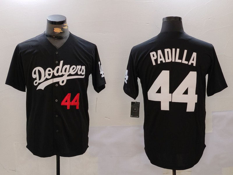 Los Angeles Dodgers #44 Vicente Padilla Number Black Cool Base Stitched Baseball Jersey baseball jersey product view 1